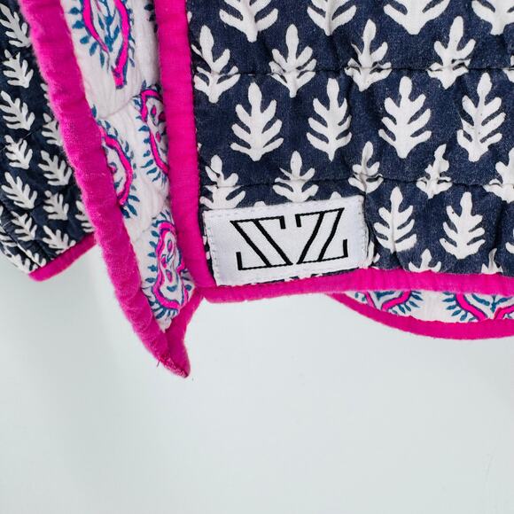 J.Crew x SZ Blockprints Reversible Quilted Jacket Blue White Floral Boho Size L - Picture 5 of 7